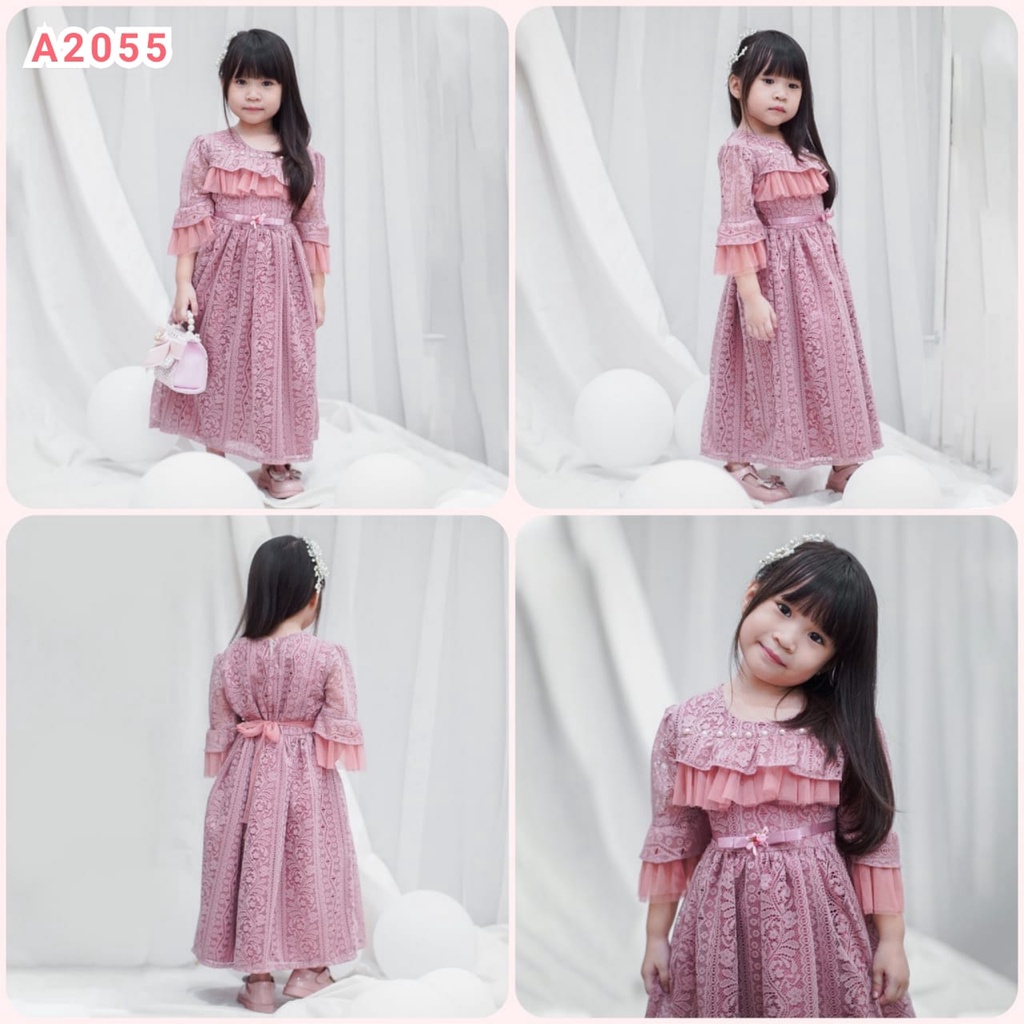 DRESS ANAK TANGAN PANJANG BROKAT A2055