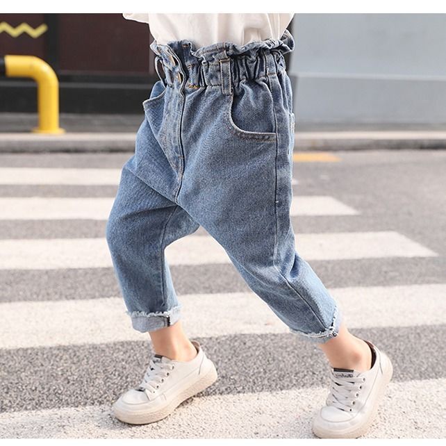 Pakaian anak perempuan celana denim pinggang tinggi gaya Korea bud jeans kualitas tinggi