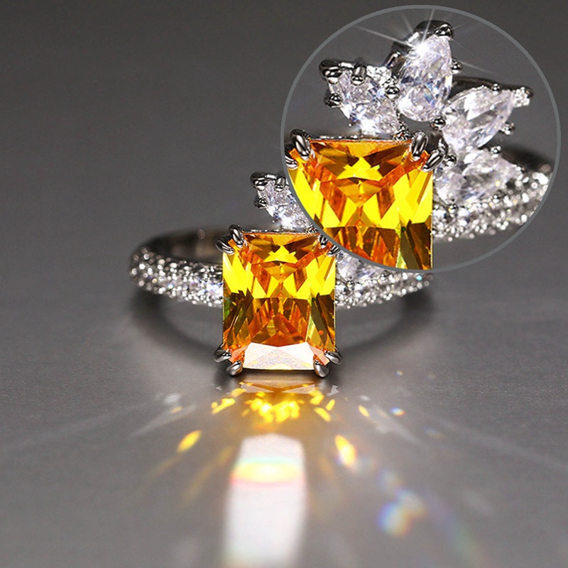 Fancyqube Cincin Cubic Zirconia Bentuk Persegi Warna Kuning Untuk Wanita