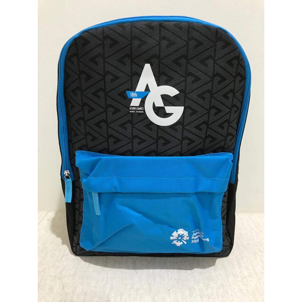 TAS BACKPACK RANSEL ASIAN GAMES 2018 ORIGINAL WARNA HITAM/BIRU (30x13x40cm) (PxLxT)