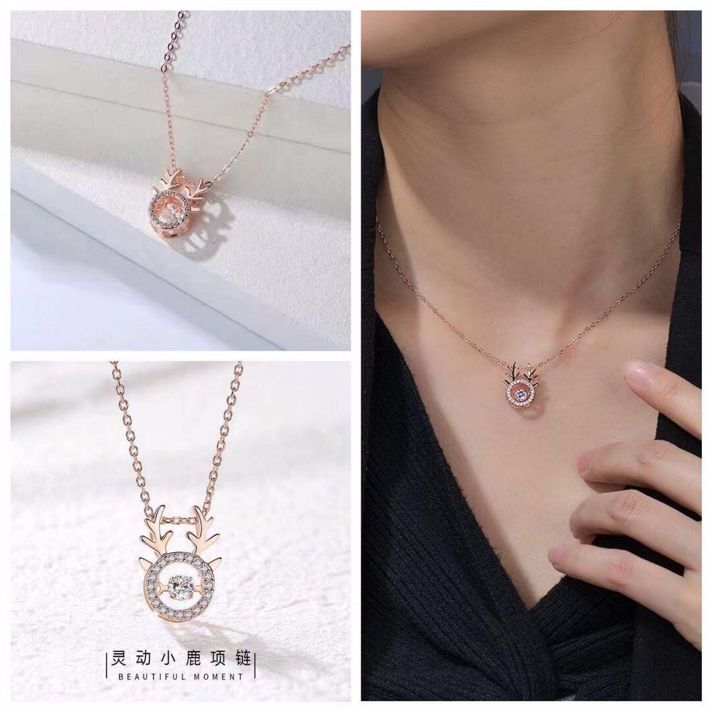Kalung Dancing Stone Rusa Fashion Wanita Style Korea Impor Ori Titanium Anti Karat KT299