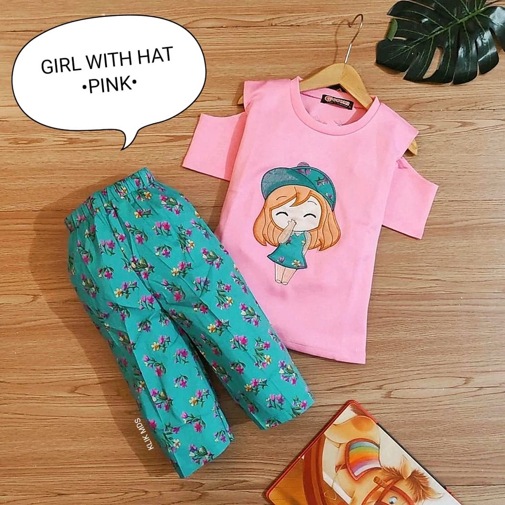 Klik Mds Setelan Baju Anak Bayi Perempuan Girl With Hat Ukuran S-M-L-XL Usia 3 bulan - 4 Tahun