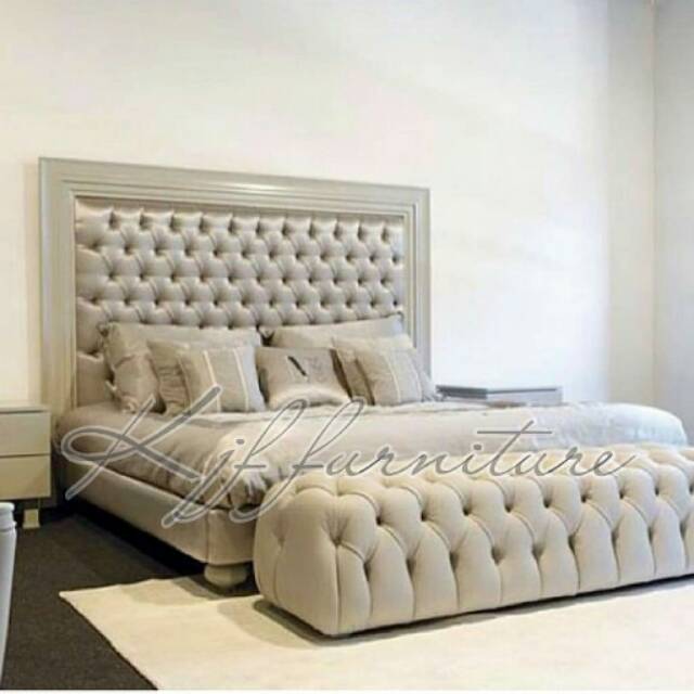 Tempat tidur minimalis mewah full jok kain premium  bed 180x200 set bench sofa stool