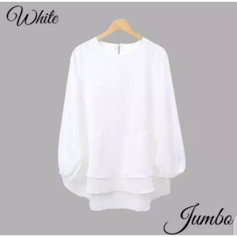 ATASAN JUMBO PUTIH//ATASAN WANITA JUMBO LD120#BAHAN crincle