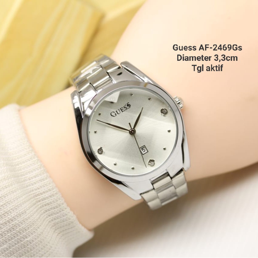 Jam Tangan Wanita Fashion Guess B7708R Tali Rantai Tanggal Aktif Free Box &amp; Baterai