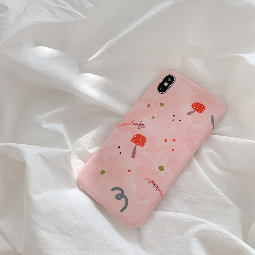 Casing Case Motif Ilustrasi Jamur Warna Pink Untuk Iphone X 8 Plus