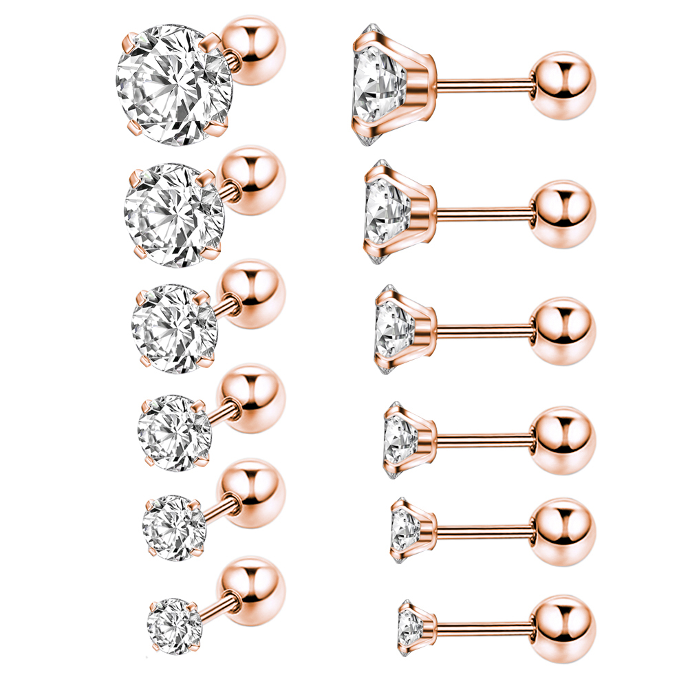 6 Pasang / Lot Anting Stud Piercings Bentuk Keong Helix Bahan Stainless Steel Aksen Kristal