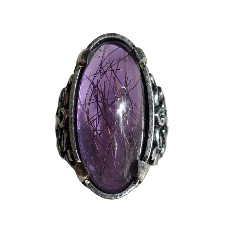 Cincin Batu Akik Kecubung Ungu Serat Rambut Emas ( Sintetis )