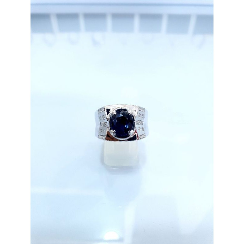 cincin cowo p.paladium batu blue safir asli samping berlian