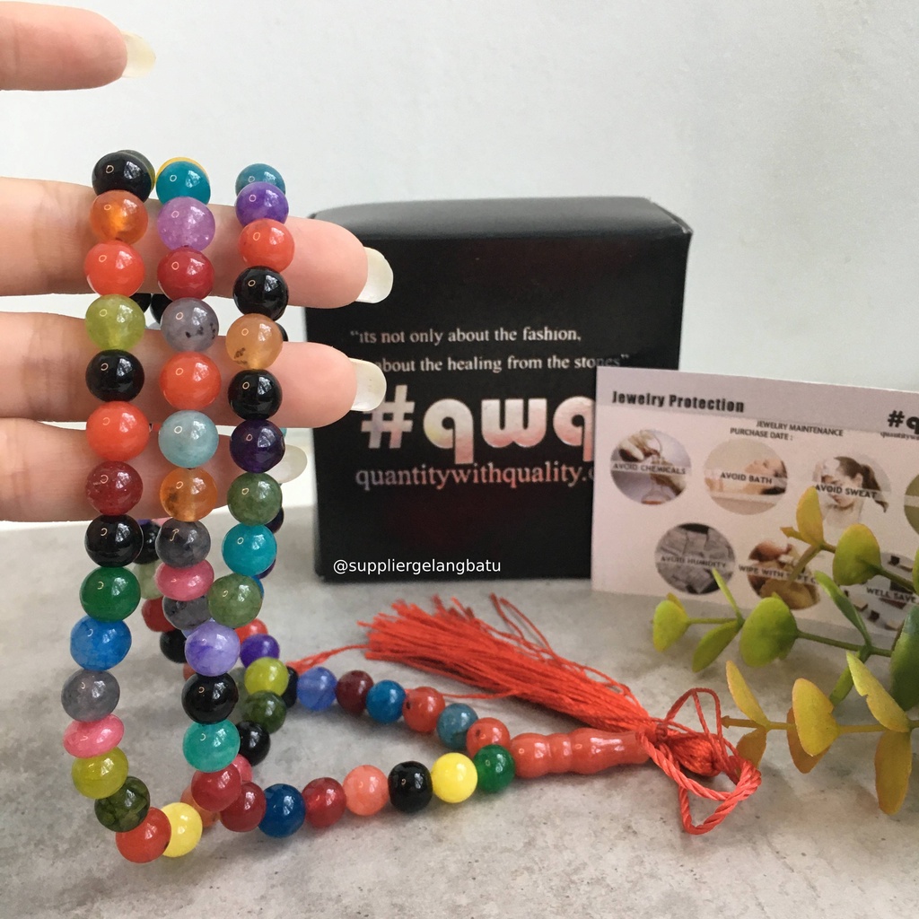 tasbih batu Multicolour Onyx 99 butir premium tasbeh alam kado akik