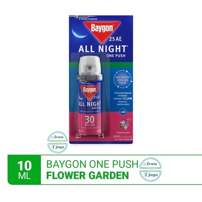 Baygon One Push Flower Garden 10ml - Baygon Obat Nyamuk Sekali Semprot Malam