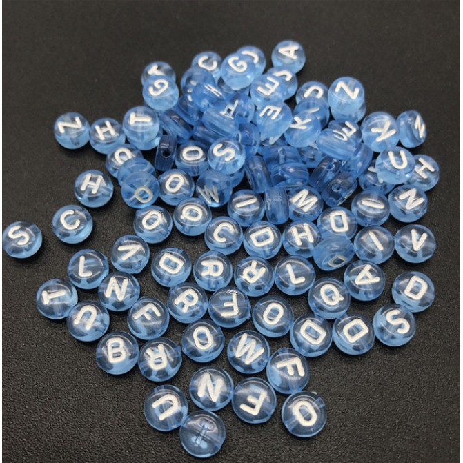 100 Pcs Manik-Manik 26 Alfabet Bentuk Oval Warna Biru Langit Ukuran 4x7mm Untuk Membuat Perhiasan Gelang Kalung