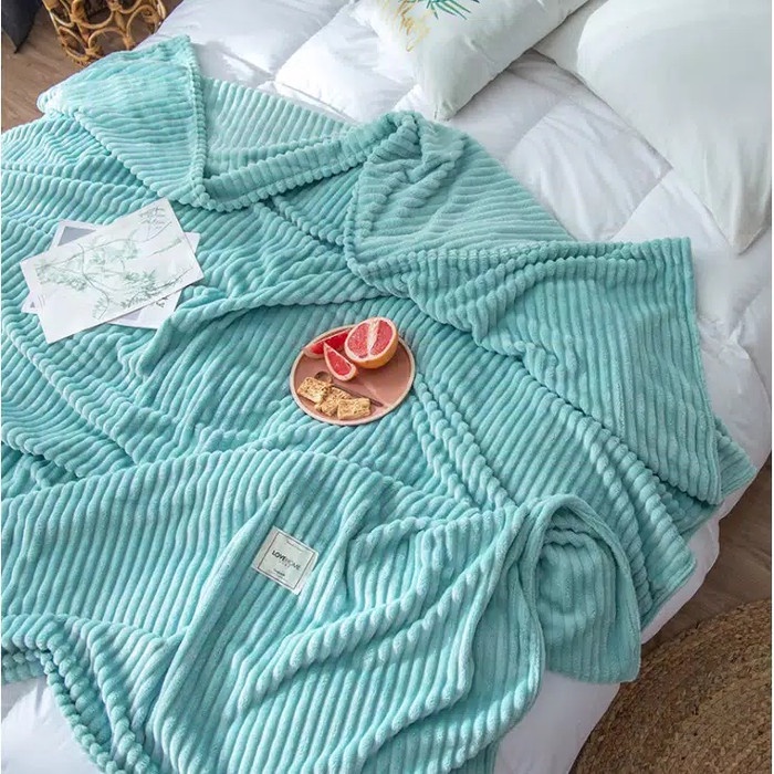 Selimut Bulu Halus Salur Dewasa Motif Polos Aesthetic Murah Terlaris Elegant 180x200 New Arrival-mint