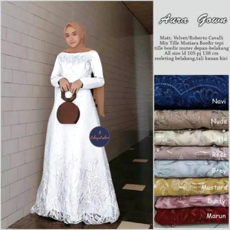 ( TERBARU ) GAMIS BRUKAT AURA GOWN / GAUN PENGANTIN PUTIH / DRESS BRIDESMAID / Gamis Syar'i asdf / B