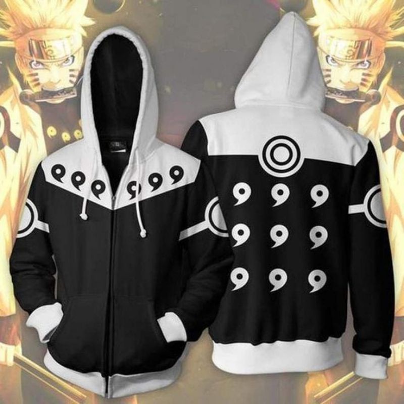 jaket anime naruto rikudou zipper hitam putih