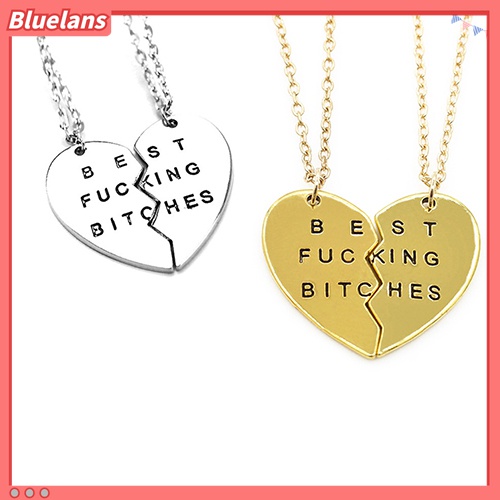 2pcs / Set Kalung Persahabatan Dengan Liontin Hati Motif Ukir Tulisan