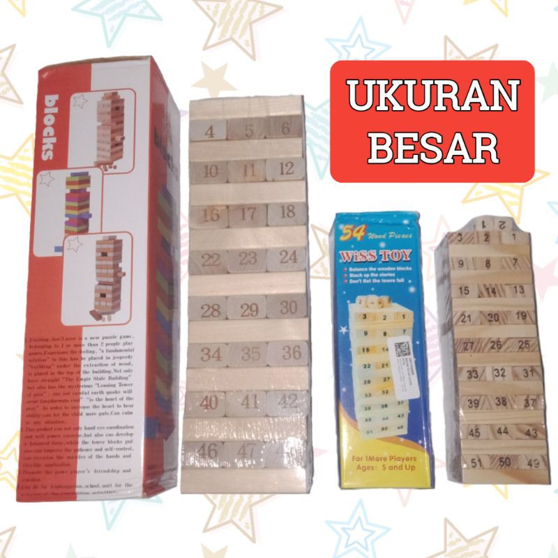 JENGA UNO  STAKO BALOK KAYU MAINAN  PUZZLE GAME JENGA UNO  