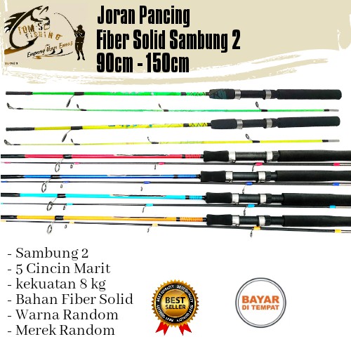 Joran pancing Fiber Solid 90cm - 150cm Sambung dua Murah Kuat