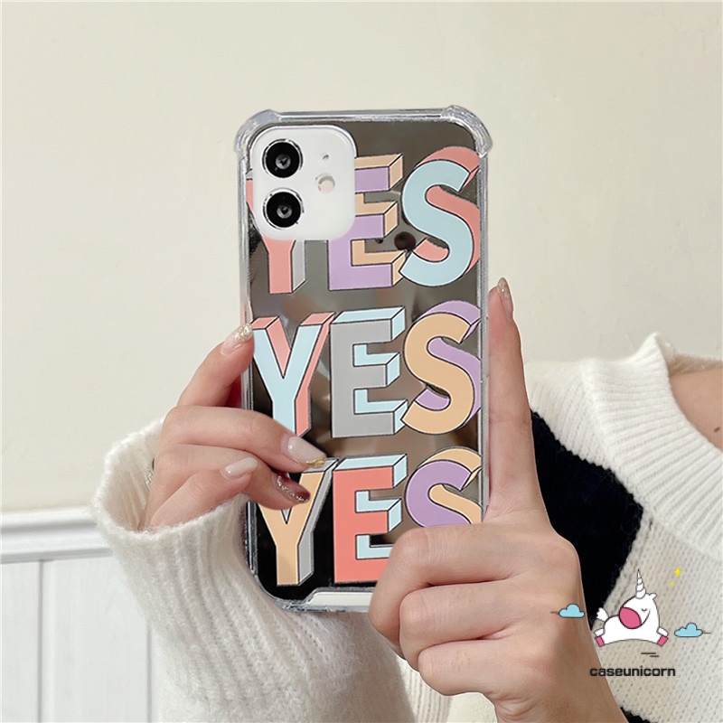 Soft Case Desain Tulisan YES Make up Aksen Cermin Tahan Banting Untuk IPhone 7plus 8plus 11 13 12 Pro Max X XS Max XR SE 2020 7 8 Plus