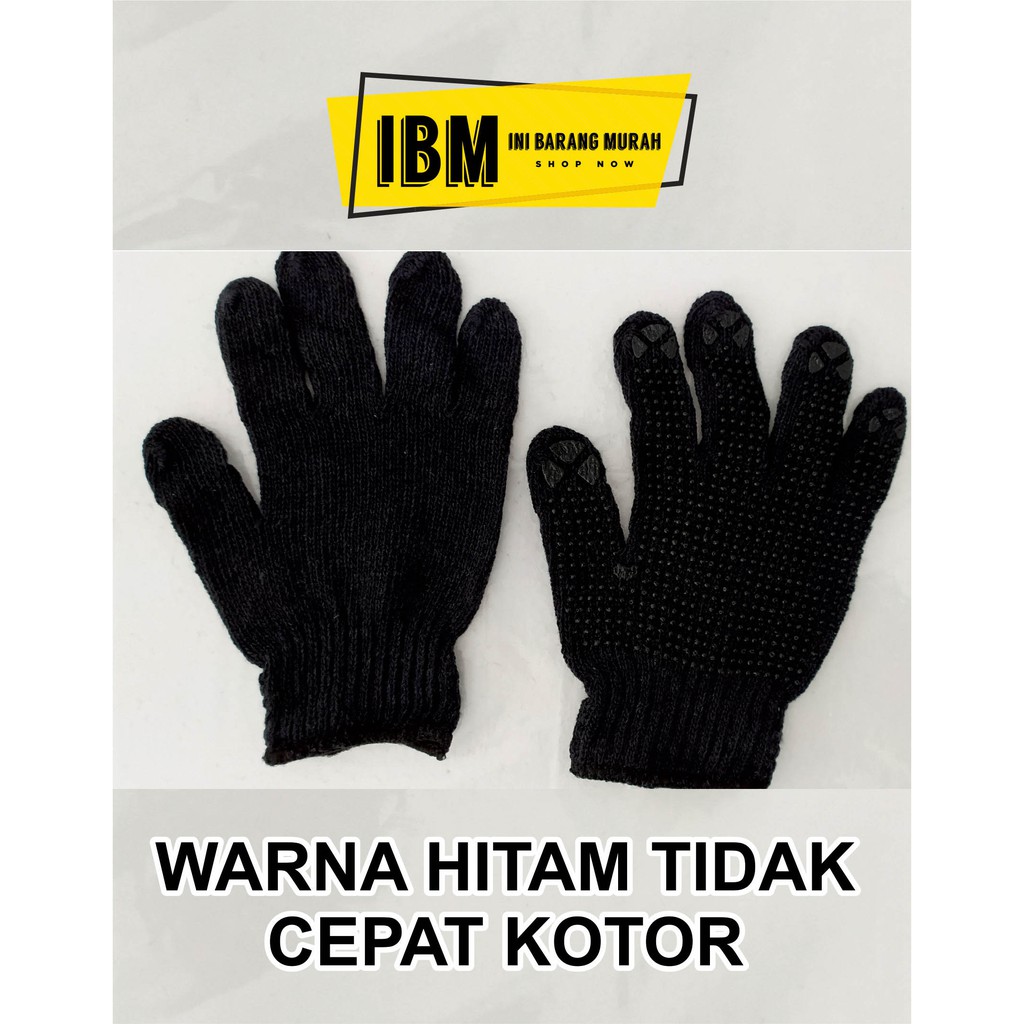 sarung tangan katun hitam bintik karet hitam/ sarung tangan polkadot / safety gloves dotting