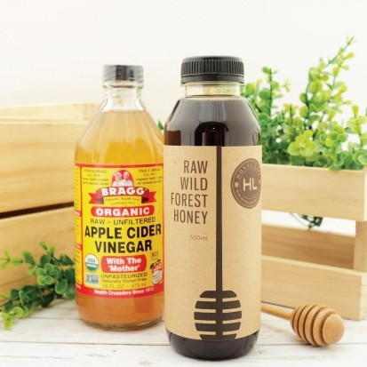 BRAGG Apple Cider Vinegar 473 Ml + Honey Life Raw Wild Forest 500 Ml