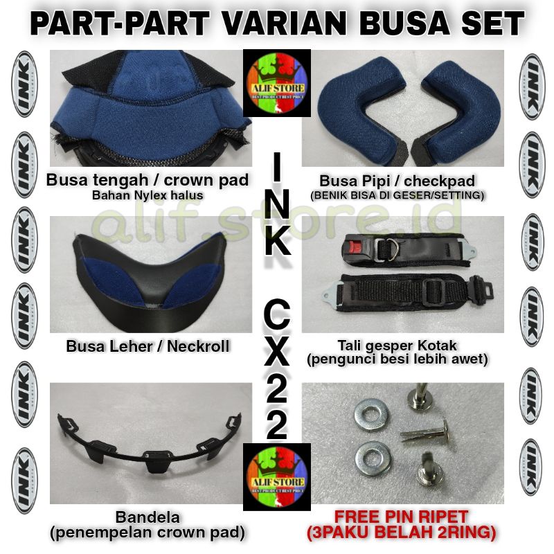 Busa Helm INK CX22 FULLSET Spon CX 22 topi non ori+tali  kaca lis karet parfum ventilasi komplit COD busa leher gasper paku belah stiker baut