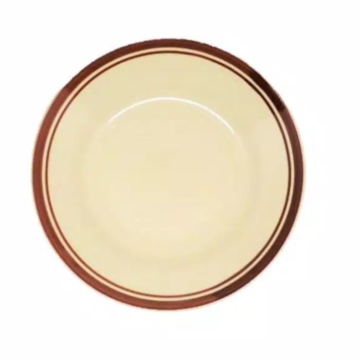Piring Makan List Cokelat Keramik Porselen Lis Beling Plate Makanan Bulat Coklat 1LUSIN 12pcs