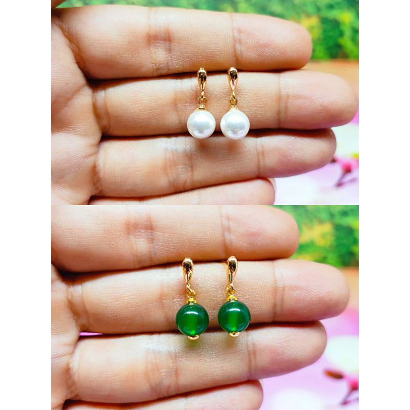 anting wanita xuping batu giok dan rambut sedana asli lapis emas-1