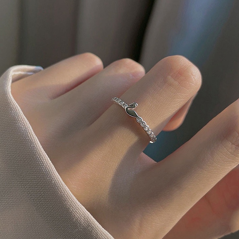 Cincin Sterling Silver S925 Model Terbuka Desain Angsa Kecil Aksen Berlian Gaya Korea Untuk Wanita