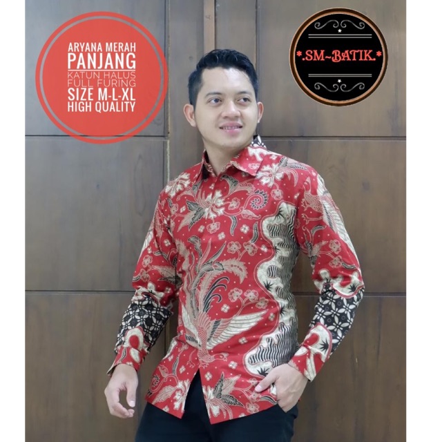 Kemeja Batik ARYANA MERAH PANJANG Katun Full Furing Murah