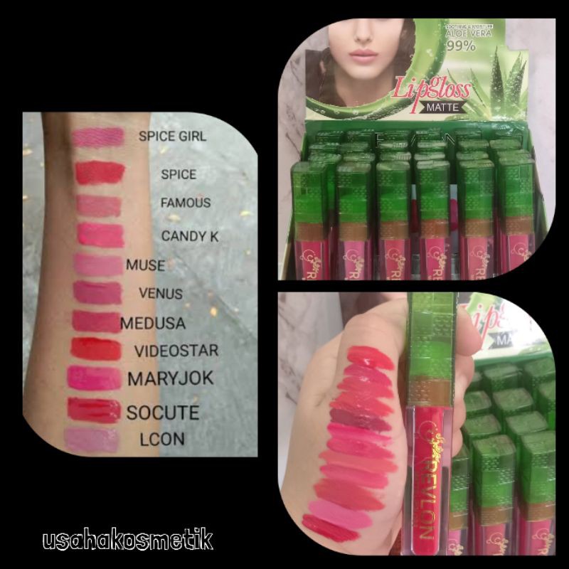 BEST SELLER LIP GLOSS MATTE REVLON 99% MENGANDUNG ALOEVERA H/PER12PCS  NO.ZG-0070