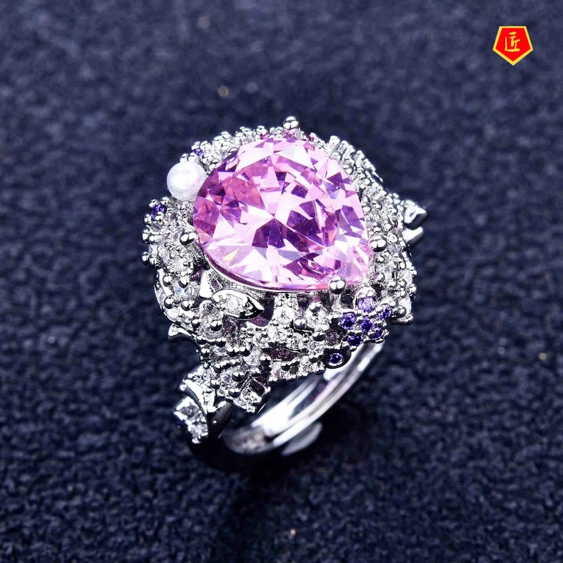 [Ready Stock]Natural Pink Crystal Yellow Diamond Ring Fashion Jewelry Design