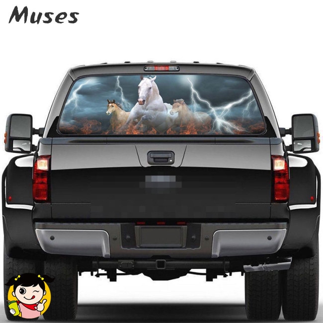 Stiker Kaca Depan Mobil Truk Universal Motif Kuda Warna Putih
