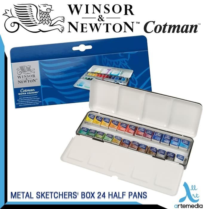  Winsor  Newton  Cotman Metal Sketch Box 24 Half Pans 