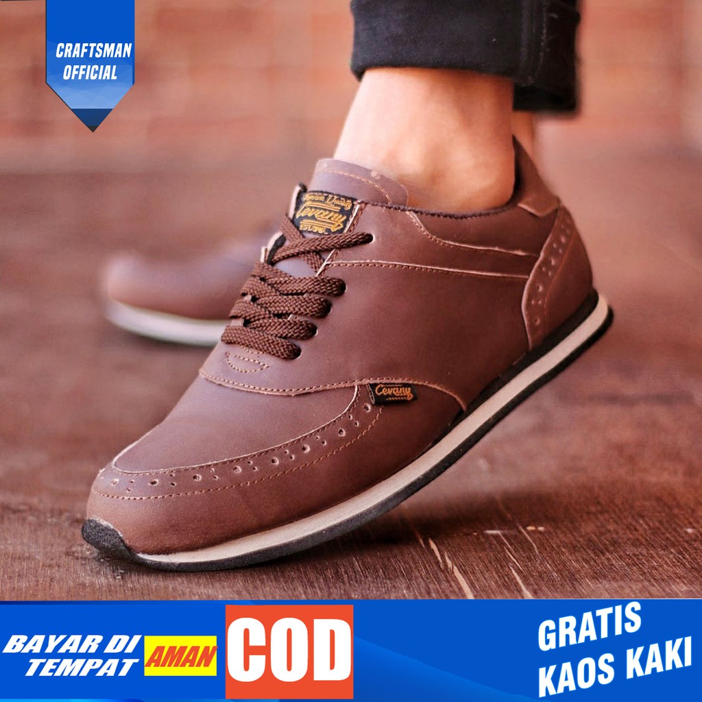 CRAFTS X ERZA Sepatu Sneaker Casual Pria Sepatu Pria Casual Sneakers Kulit Asli Original Cowo/Cowok Sepatu Kasual Gaya Santai Keren Kekinian