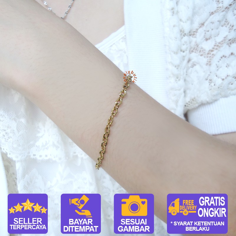 Lovelybutik  Gelang Titanium Asli  Anti Luntur Wanita  Polos Rantai Nori Donat BONUS KOTAK PERHIASAN