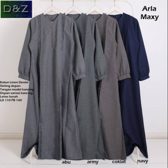 Arla Maxy. Gamis Katun Linen Denim