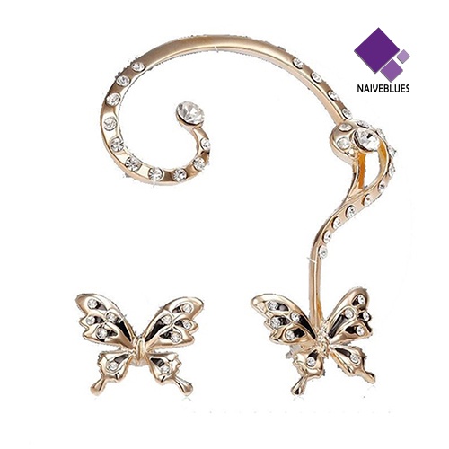 Naiveblue Anting Tusuk Asimetris Bentuk Kupu-Kupu Aksen Berlian Imitasi Untuk Perhiasan Wanita / Pesta