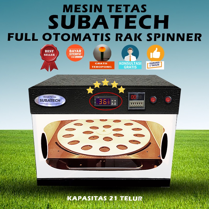 SUBATECH Mesin Tetas Telur Full Otomatis Kap.21 Rak Spinner Penetas Telur Otomatis