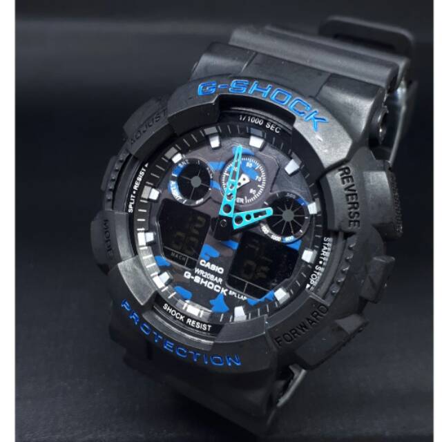 JAM TANGAN G SHOCK DUALTIME CASIO GA-100 BIRU GK003 SPESIAL EDITION JAM TANGAN MURAH