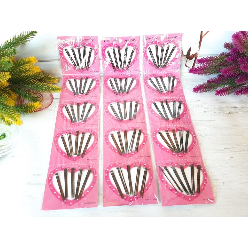 JEPITAN RAMBUT PINK CARD LOVE/ JEPIT RAMBUT LIDI HITAM PINK CARD ISI 15 PCS (HARGA PERCARD)