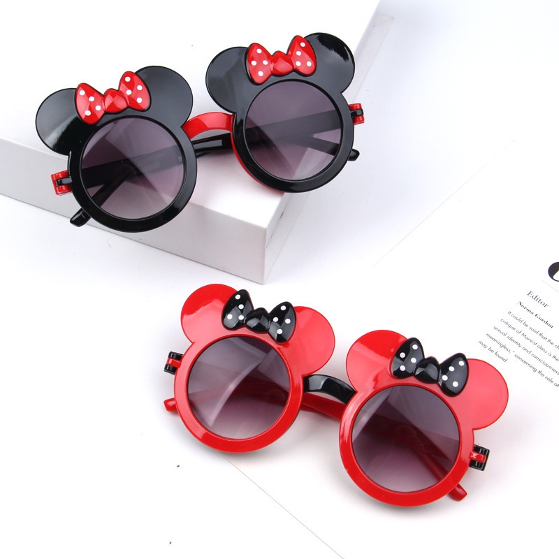 Kacamata Anak Perempuan Sunglasses Mickey Double Lens Miki Mouse Lucu Dua Lensa Hitam Putih Buka
