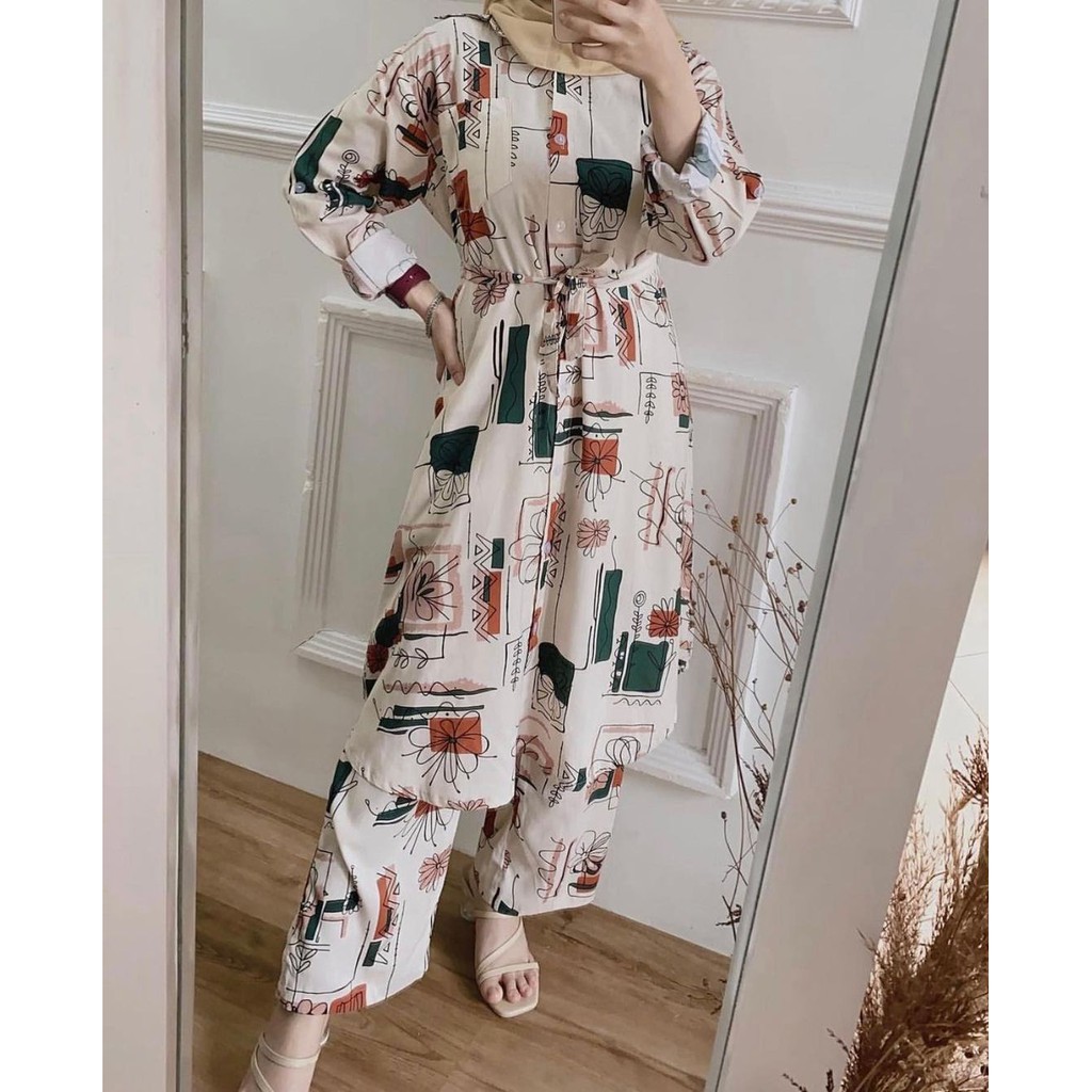 One set Rayon Viscose Busui Ld 100 - 110 Motif Kekinian-AVORA LONGSET LD100