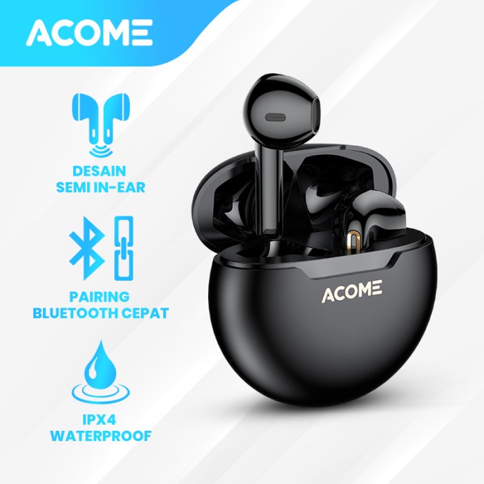Acome Headset Bluetooth 5.0 Tws Led Garansi Resmi 1 Tahun Airdots T2 - T2 Black