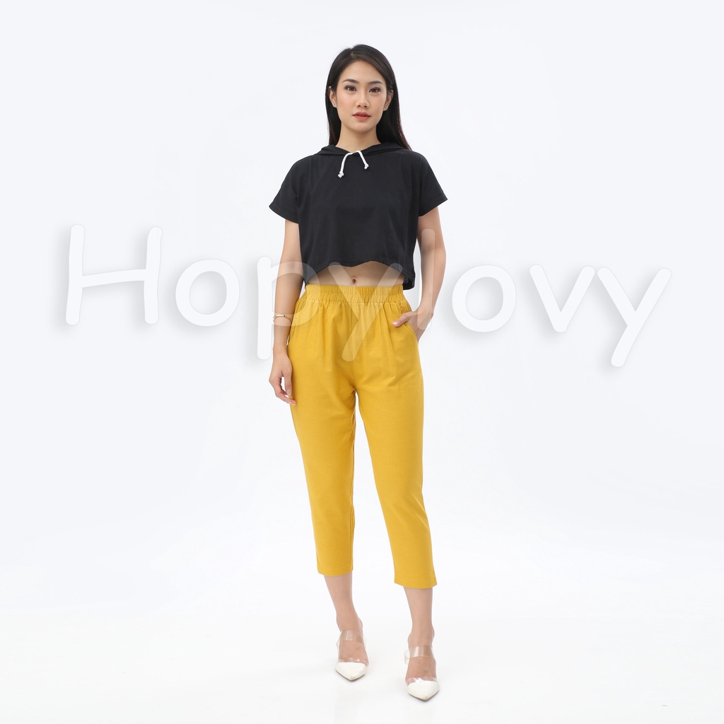 HOPYLOVY - Celana Panjang Wanita 7 per 8 bahan Katun Rami / Celana Wanita bahan Linen