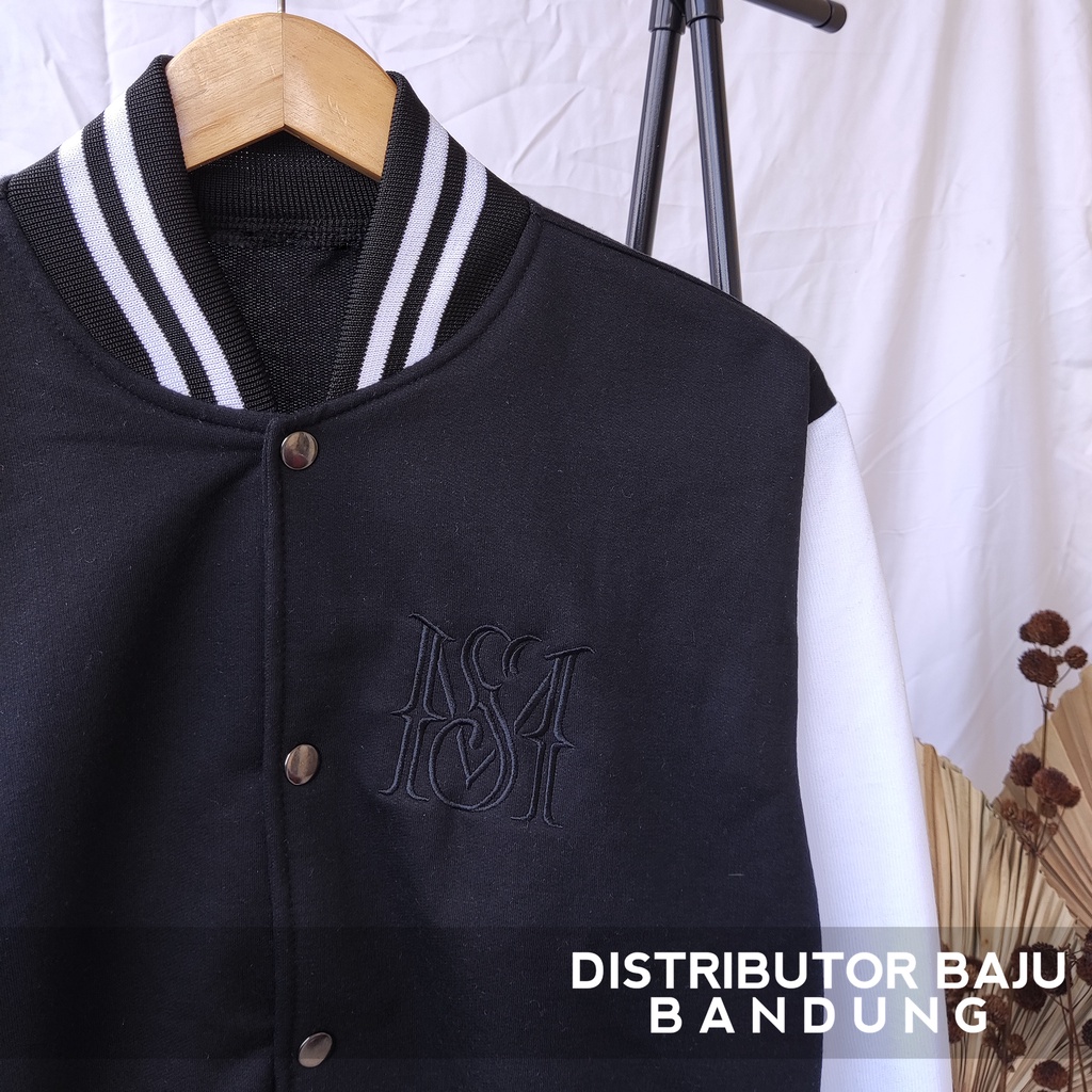 Jaket Baseball Crop | Korean Style Varsity | Pakaian Wanita | Jaket Wanita | Bahan Fleece | Allsize-B&W Bordir