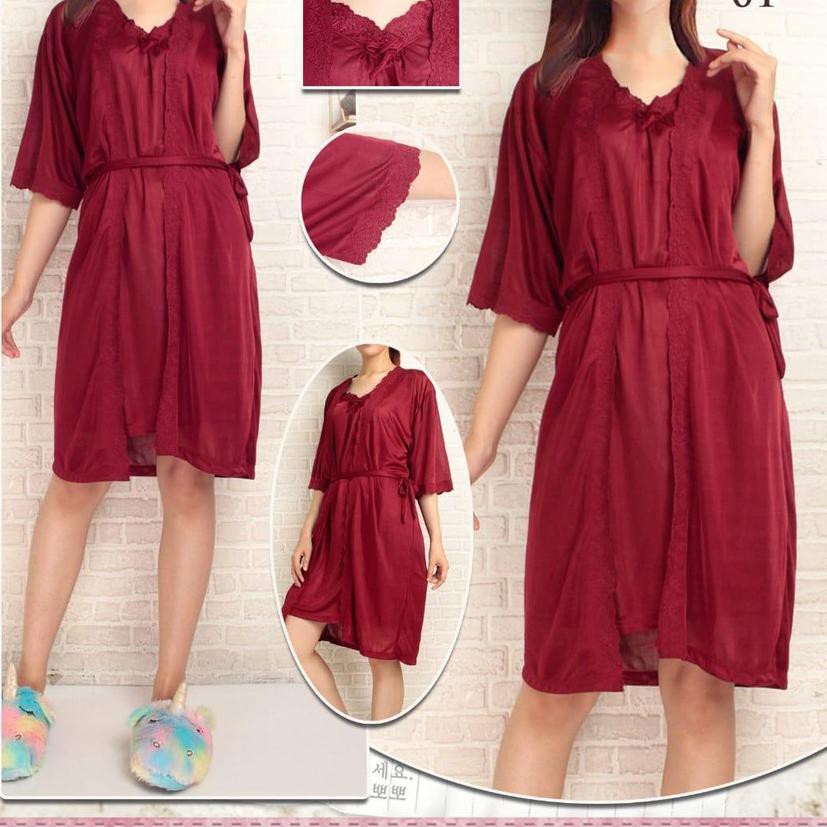♥ KIMONO SET BAJU TIDUR WANITA DEWASA BAHAN SATIN ➨
