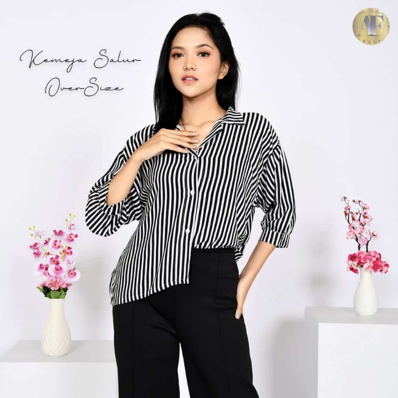 STRIPY SHIRT  / KEMEJA MOTIF SALUR WANITA RAYON  Garis