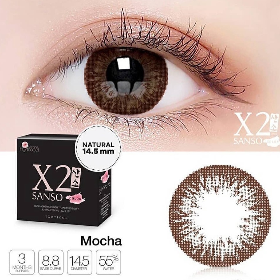 Softlens X2 Sanso BLACK MINUS MOCHA ESPRESSO EBONY DIA 14.50mm (-6.50 S/D -10.00) Lensa Kontak / BS