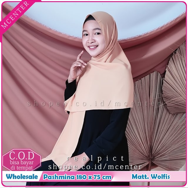 Pasmina Wolfis 180x75 cm syari Pashmina Woolpeach Ala Sabyan Malay Polos 20 Pilihan Warna